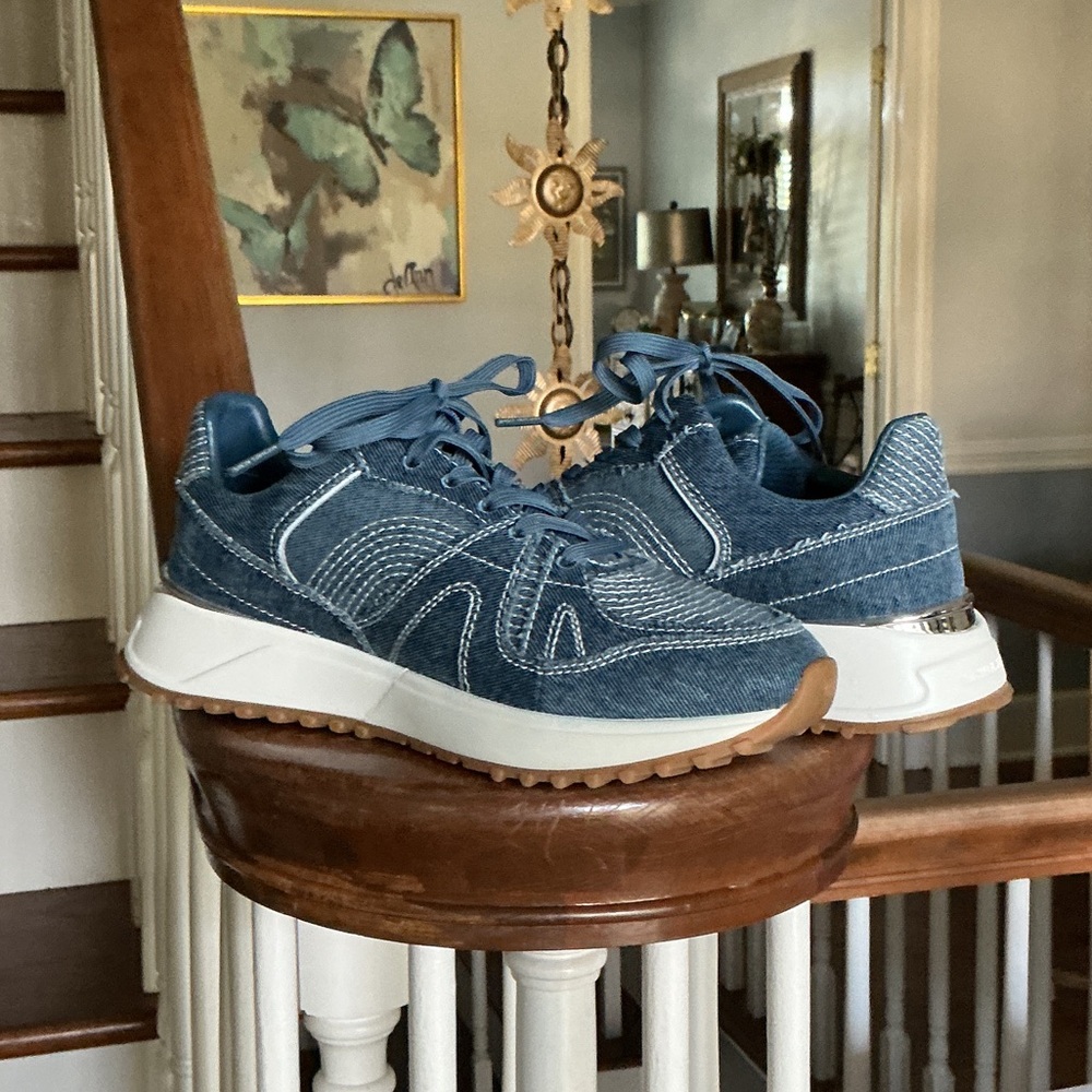 Michael Kors women’s  Denim-Look Blue Sneakers with Gum Sole